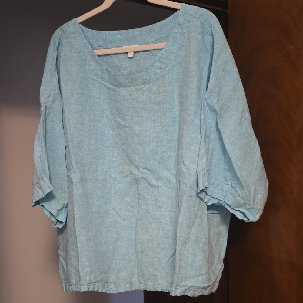 Light Blue Linen Women's Top